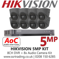 CCTV Camera Kit Hikvision 5MP Balun Kit - 8CH DVR + 8x Grey Audio Turret Cameras