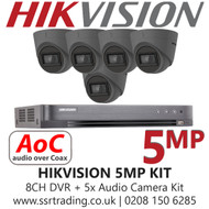 CCTV Kit Hikvision 5MP Balun Kit - 8CH DVR + 5x Grey Audio Turret Cameras
