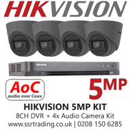Hikvision CCTV 5MP Balun Kit - 8CH DVR + 4x Grey Audio Turret Cameras
