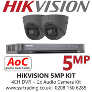CCTV Kit Hikvision 5MP Balun Kit - 4CH DVR + 2x Grey Audio Turret Cameras