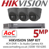 CCTV Kit Hikvision 5MP Balun Kit - 4CH DVR + 3x Grey Audio Turret Cameras