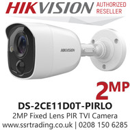 Hikvision 2MP 2.8mm Fixed Lens PIR Detection Mini Bullet TVI Camera, 20m IR Distance, IP67 Weatherproof, Strobe light alarm, Smart IR - DS-2CE11D0T-PIRLO (2.8mm)