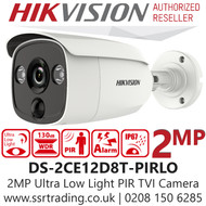 Hikvision 2MP 2.8mm Fixed Lens Ultra-Low Light PIR Detection Bullet TVI Camera, 20m IR Distance, IP67 Weatherproof, Strobe light alarm, Smart IR- DS-2CE12D8T-PIRLO (2.8mm)