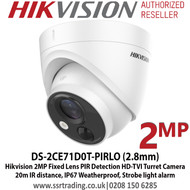 Hikvision 2MP 2.8mm Fixed Lens PIR  HD-TVI Turret CCTV Camera, 20m IR Distance, IP67 Weatherproof, PIR detection, Strobe light alarm, Alarm out - DS-2CE71D0T-PIRLO