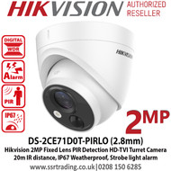 Hikvision DS-2CE71D0T-PIRLO 2MP 2.8mm Fixed Lens PIR  HD-TVI Turret CCTV Camera, 20m IR Distance, IP67 Weatherproof, PIR detection, Strobe light alarm, Alarm out 