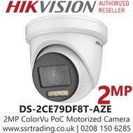 Hikvision DS-2CE79DF8T-AZE 2MP 2.8-12mm Motorized Varifocal Lens ColorVu PoC Auto Focus TVI Turret CCTV Camera, 40m White Light Distance, IP68 Weatherproof, 130dB WDR, Smart Light, 24/7 Full Color Imaging 