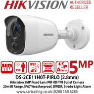 Hikvision 5MP 2.8mm Fixed Lens PIR  HD-TVI Bullet Camera, 20m IR Distance, IP67 Weatherproof, PIR detection, Strobe light alarm, Alarm out - DS-2CE11H0T-PIRLO (2.8mm)