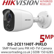 Hikvision 5MP 2.8mm Fixed Lens PIR  HD-TVI Bullet CCTV Camera, 20m IR Distance, IP67 Weatherproof, PIR detection, Strobe light alarm, Alarm out - DS-2CE11H0T-PIRLO (2.8mm)