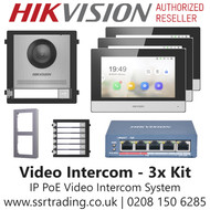 Hikvision Video Intercom Kit - Hikvision PoE Video Intercom System Kit for 3x Residents