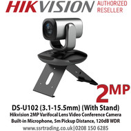 Hikvision Web Camera 2MP 2 3.1mm-15.5mm Motorized Varifocal Video Conference Camera (PT Web Camera), 5m Pickup Distance, 120d WDR, Built-in microphone, Support remote control - DS-U102