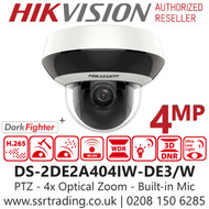 Hikvision 4MP Mini PTZ Camera 4x Optical Zoom Built-in Mic Wi-Fi - DS-2DE2A404IW-DE3/W