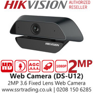 Hikvision Web Camera 2 MP 3.6mm Fixed Lens Web Camera, Low-distortion lens, Color Imaging, Built-in microphone, AGC for self-adaptive brightness - DS-U12 