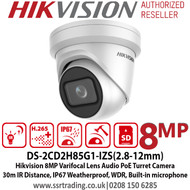 Hikvision 8MP 2.8-12mm Varifocal Lens PoE Network Turret CCTV Camera, 30m IR Distance, IP67 Weatherproof, IK10 Vandalproof, 120dB WDR, Audio & alarm interface, MicroSD/SDHC/SDXC card slot - DS-2CD2H85G1-IZS(2.8-12mm)