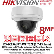 Hikvision DS-2CE5AU7T-AVPIT3ZF 8MP/4K 2.7-13.5mm Motorized Varifocal Lens Auto Focus Ultra-Low Light 4-in-1 Dome CCTV Camera, 60m IR Distance, IP67 Weatherproof, IK10 Vandalproof, 130dB WDR, 3D DNR 