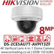 Hikvision DS-2CE5AU7T-AVPIT3ZF 8MP/4K Ultra Low Light Vandal Motorized Varifocal Dome Camera