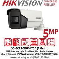 Hikvision 5MP 2.8mm Fixed Lens Ultra-Low Light 4-in-1 Bullet CCTV Camera, 60m IR Distance, IP67 Weatherproof, 130dB WDR, 3D DNR - DS-2CE16H8T-IT3F (2.8mm)