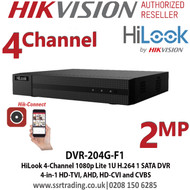 HiLook 4-Channel 1080p Lite 1U H.264 DVR, 4 signals input adaptively HDTVI/AHD/CVI/CVBS - DVR-204G-F1 