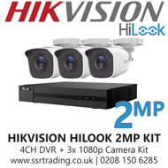 Hikvision HiLook 2MP CCTV Kit - 4 Channel DVR + 3x 40m IR Bullet Cameras