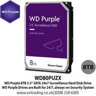 WD Purple WD80PUZX 8TB 3.5" SATA 24x7 Surveillance Hard Disk Drive, WD Purple Drives are Built for 24/7, always-on Security System