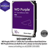 WD Purple  WD100PURZ 10TB 3.5" SATA 24x7 Surveillance Hard Disk Drive, WD Purple Drives are Built for 24/7, always-on Security System