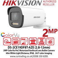 Hikvision DS-2CE19DF8T-AZE 2MP 2.8-12mm Motorized Varifocal Lens PoC ColorVu Bullet Camera,  1 HD Analog Output, 40m White Light Distance, IP68 Weatherproof, WDR, 24/7 Full Color Imaging 
