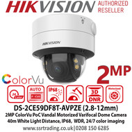 Hikvision 2MP 2.8 - 12mm Motorized Varifocal Lens Auto focus ColorVu Vandal PoC CCTV Dome Camera, 40m White Light Distance, IP68 Weatherproof, IK10, 130dB WDR, 24/7 Full Color Imaging - DS-2CE59DF8T-AVPZE