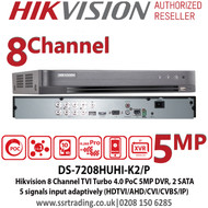 Hikvision 8 Channel 5MP PoC Turbo 4 8CH DVR Recorder K2 HD-TVI-AHD-CVI & Analogue- DS-7208HUHI-K2/P