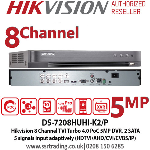 Hikvision 8 Channel 5mp Poc Turbo 4 8ch Dvr Recorder K2 Hd Tvi Ahd Cvi Analogue Ds 78huhi K2 P