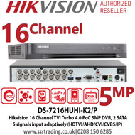 Hikvision DS-7216HUHI-K2/P 16 Channel 8MP TVI Turbo 4.0 PoC CCTV DVR, 2 SATA Interface, H.265+/H.265/H.264+/H.264 Video Compression 