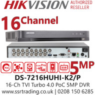 HIKVISION DS-7216HUHI-K2/P 16 channel TVI Turbo 4.0 PoC 5MP DVR, 16CH CCTV Surveillance Recorder with 2 SATA Interface