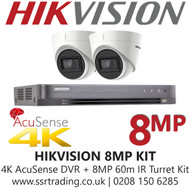 Hikvision CCTV System Kit - 8MP 4K Balun Kit - 8CH DVR + 2x  8MP White Turret Cameras