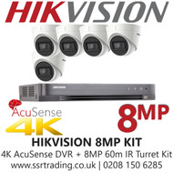 Hikvision CCTV System Kit - 8MP 4K Balun Kit - 8CH DVR + 5x  8MP White Turret Cameras