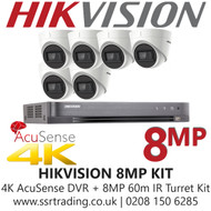 Hikvision CCTV System Kit 8MP 4K Balun Kit - 8CH DVR + 6x  8MP White Turret Cameras