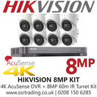 Hikvision CCTV System Kit - 8MP 4K Balun Kit - 8CH DVR + 8x  8MP White Turret Cameras