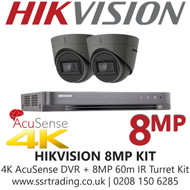 Hikvision CCTV System Kit - 8MP 4K Balun Kit - 8CH DVR + 2x 8MP Grey Turret Cameras