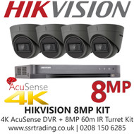 Hikvision CCTV System Kit - 8MP 4K Balun Kit - 8CH DVR + 4x  8MP Grey Turret Cameras