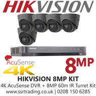 Hikvision CCTV System Kit - 8MP 4K Balun Kit - 8CH DVR + 5x  8MP Grey Turret Cameras