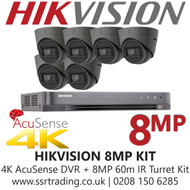 Hikvision CCTV System Kit - 8MP 4K Balun Kit - 8CH DVR + 6x  8MP Grey Turret Cameras