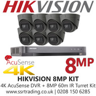 Hikvision CCTV System Kit - 8MP 4K Balun Kit - 8CH DVR + 7x  8MP Grey Turret Cameras