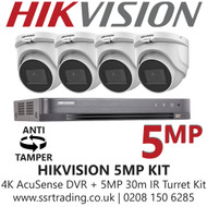 Hikvision CCTV System Kit - 5MP Kit - 8CH DVR + 4x Anti Tamper Screw Turret Cameras