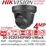 Hikvision 4MP DarkFighter Fixed Turret Network IP CCTV Camera, DS-2CD2345FWD-I(2.8mm)/B Black 