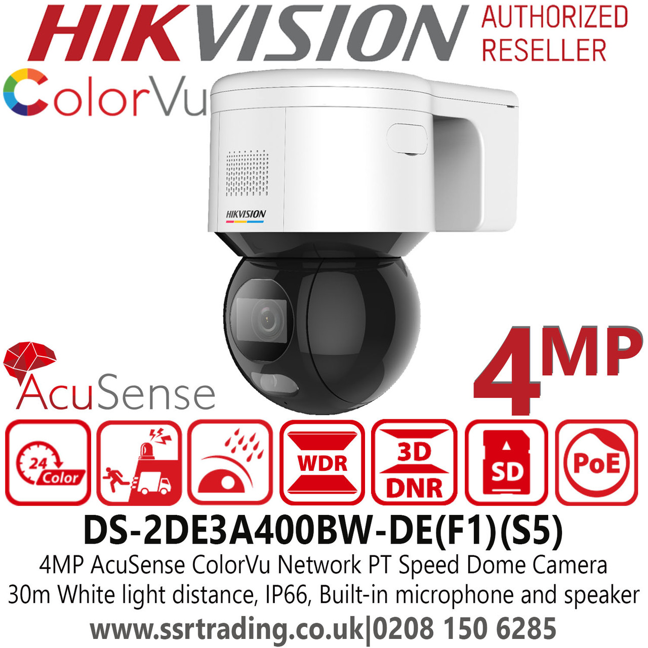 Hikvision 4mp 4mm Fixed Lens Acusense Colour Pt Ip Poe Network Cctv Camera 30m White Light Range Ds 2de3a400bw De F1 S5