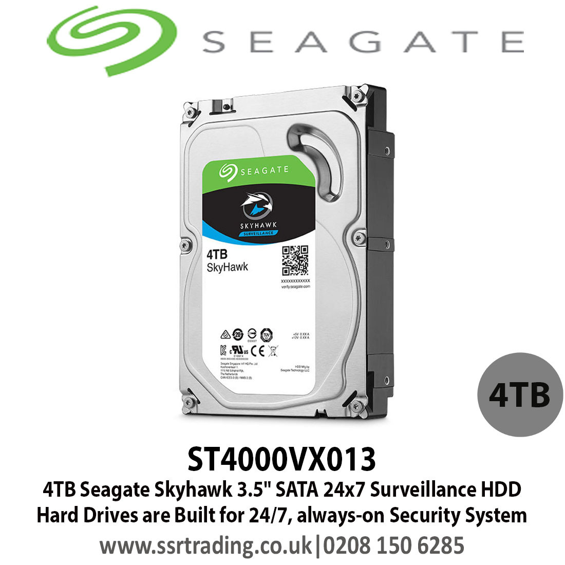 4TB Seagate Skyhawk Surveillance Hard Drive for CCTV DVRs NVRs & PC Desktop  - ST4000VX013