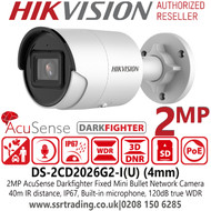 Hikvision DS-2CD2026G2-I(U) 2MP AcuSense DarkFighter 4mm Fixed Lens Mini Bullet Network Camera 