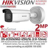 Hikvision DS-2CD2626G2-IZSU/SL 2MP AcuSense DarkFighter Strobe Light and Audible Warning 2.8-12mm Motorized Varifocal Lens Outdoor Nightvision Surveillance Security Bullet Network PoE Camera 