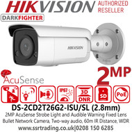 Hikvision DS-2CD2T26G2-ISU/SL 2MP AcuSense DarkFighter Strobe Light and Audible Warning 2.8mm Fixed Lens Outdoor Nightvision Bullet Network PoE Camera 