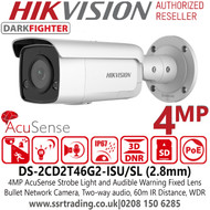 Hikvision 4MP AcuSense DarkFighter Strobe Light and Audible Warning 2.8mm Fixed Lens Outdoor Nightvision Bullet Network PoE Camera - DS-2CD2T46G2-ISU/SL(2.8mm)