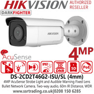 Hikvision DS-2CD2T46G2-ISU/SL 4MP AcuSense DarkFighter Strobe Light and Audible Warning 4mm Fixed Lens Outdoor Nightvision Bullet Network PoE Camera 