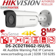 Hikvision 4K 8MP AcuSense DarkFighter Strobe Light and Audible Warning 2.8mm Fixed Lens Outdoor Nightvision Bullet Network PoE Camera - DS-2CD2T86G2-ISU/SL (2.8mm)