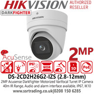 Hikvision 2MP Acusense DarkFighter Motorized Varifocal Outdoor Turret Network PoE Camera with 40m IR Range - DS-2CD2H26G2-IZS (2.8-12mm)